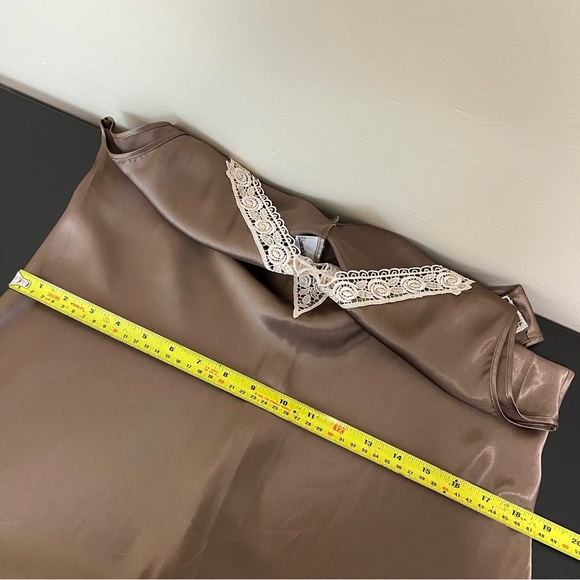 Vintage Unmentionables Slip Dress Chemise Night Gown - Brown Lace Trim - Picture 11 of 13